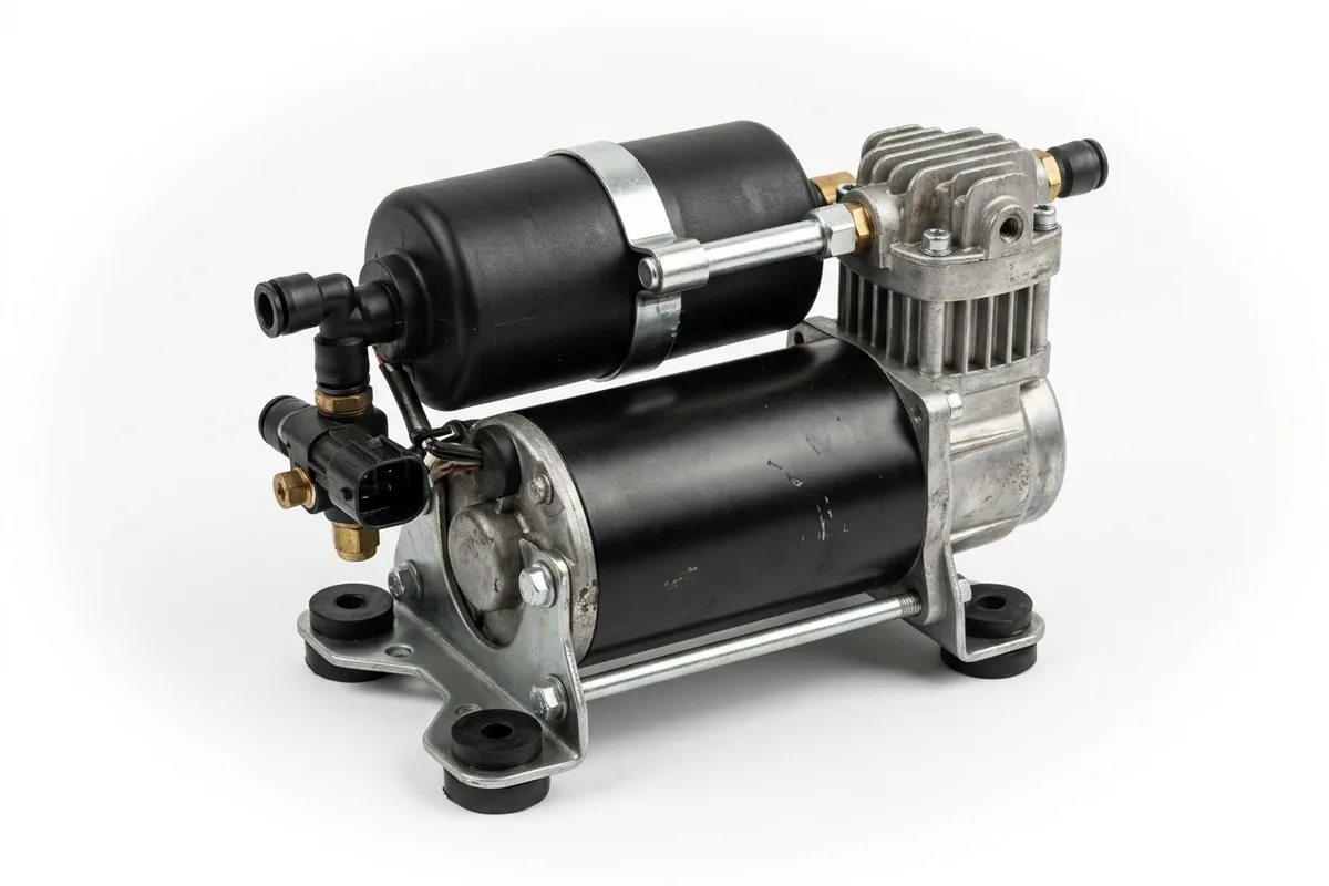 VW air suspension compressor unit with mounting bracket