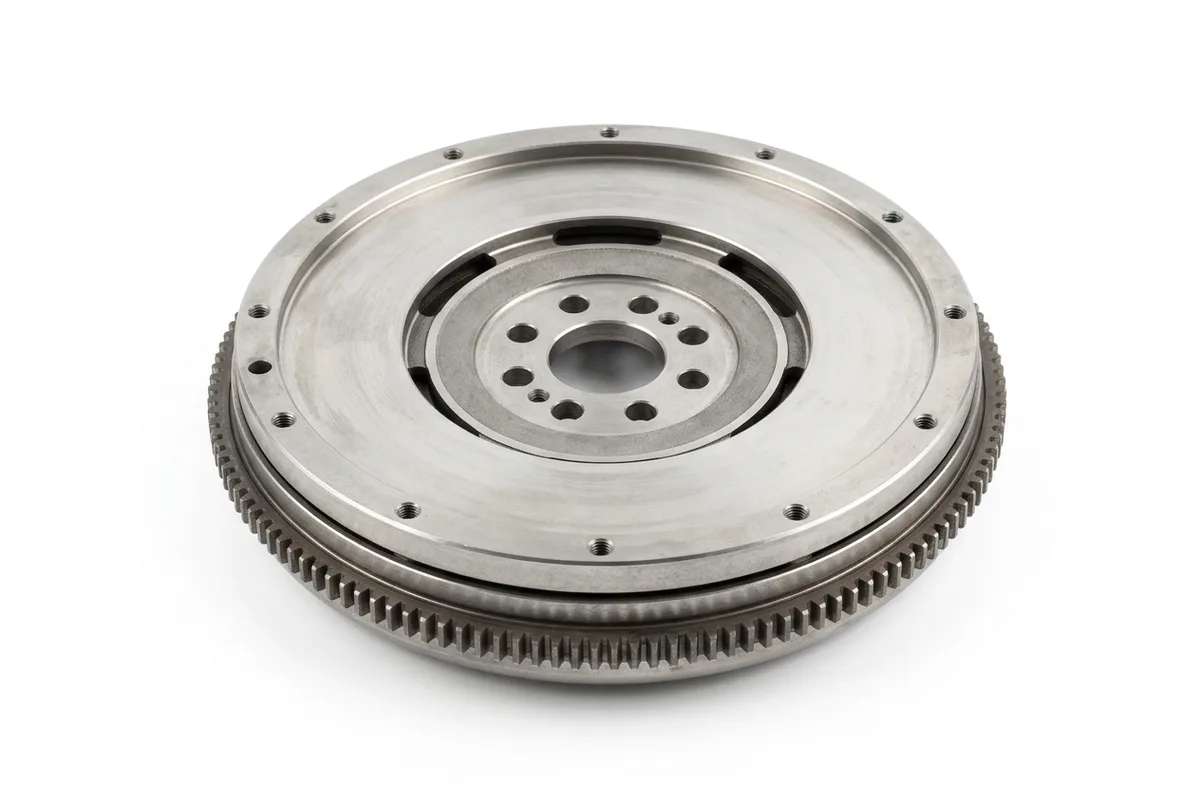 Used VW dual-mass flywheel showing starter ring gear and machined clutch friction face