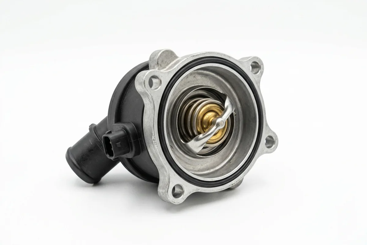 VW engine thermostat and housing assembly